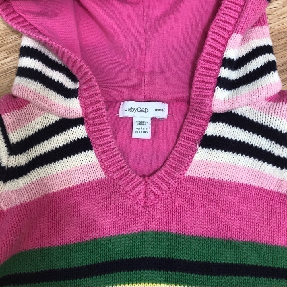 Baby Gap Striped Pom Sweater Pink Blue Green - Picture 2 of 4